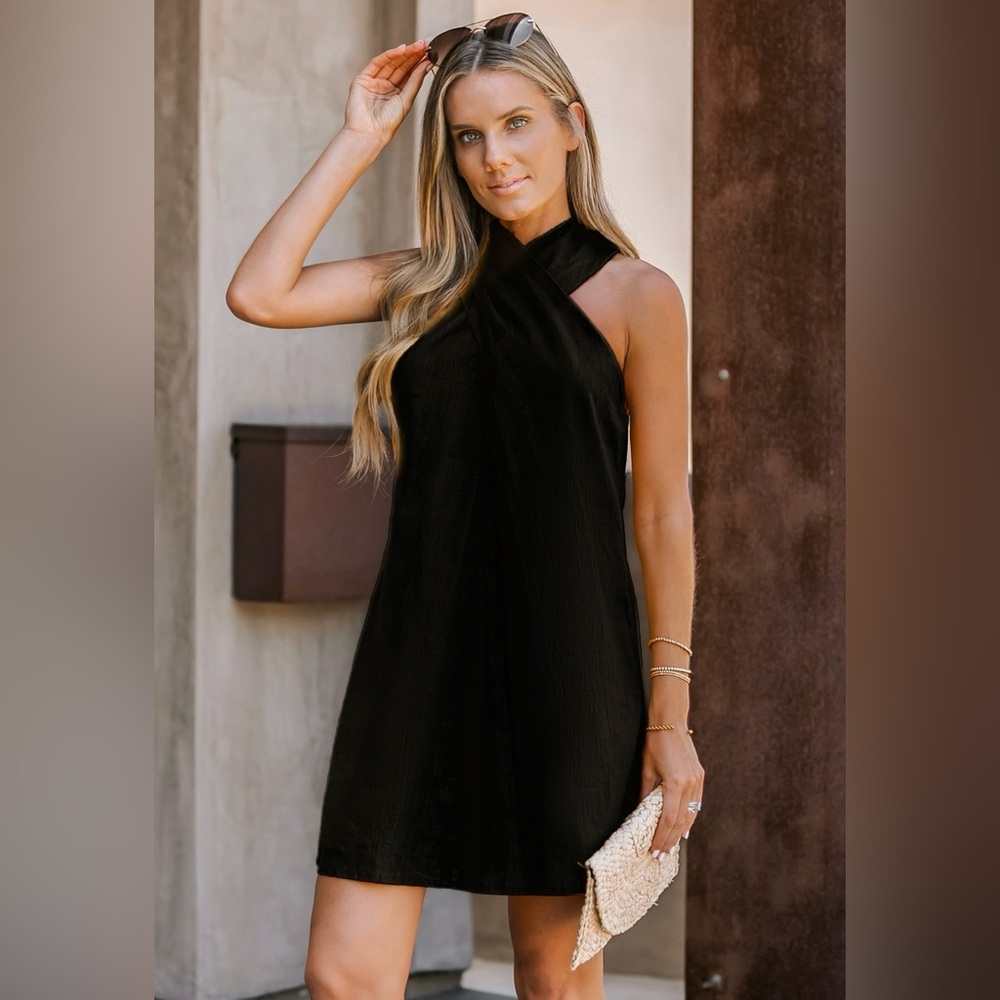 Black Crisscross Halter Dress